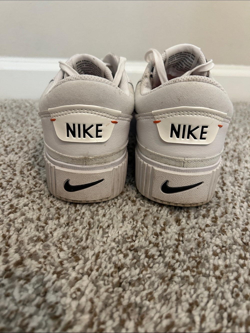 Nike Women’s White Sneakers with Red Swoosh and Leopard Tongue Detail - Picture 3 of 3